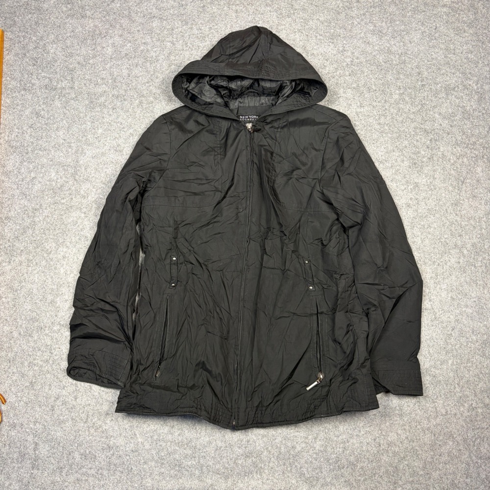 New York & Company Womens Small Black Hooded Windbreaker Full Zip Jacket